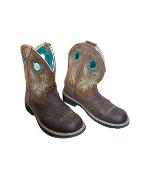 Ariat Fat Baby Women's Leather Boots Brown Teal Size 7.5B Western Country Riding